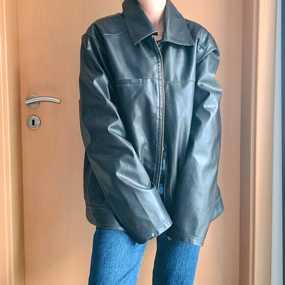 Vintage Genuine Leather Dark Brown Bomber Jacket Full Zip Sherpa Lining - Medium - Picture 4 of 11